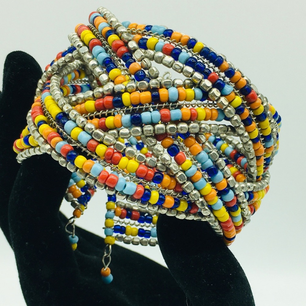 Seed Bead Stretch Wire Thick Cuff Statement Brace… - image 3